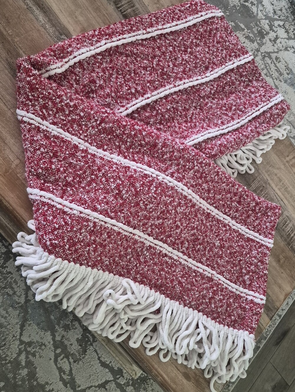 Nicole Miller Red Textured Fringe Throw Blanket 50x65 Cozy Knit Home Decor